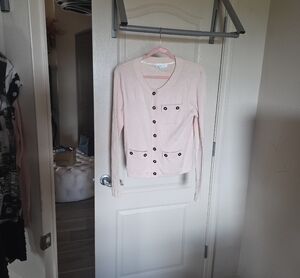 CAbi Pale Blush Ribbed Button-Front Cardigan